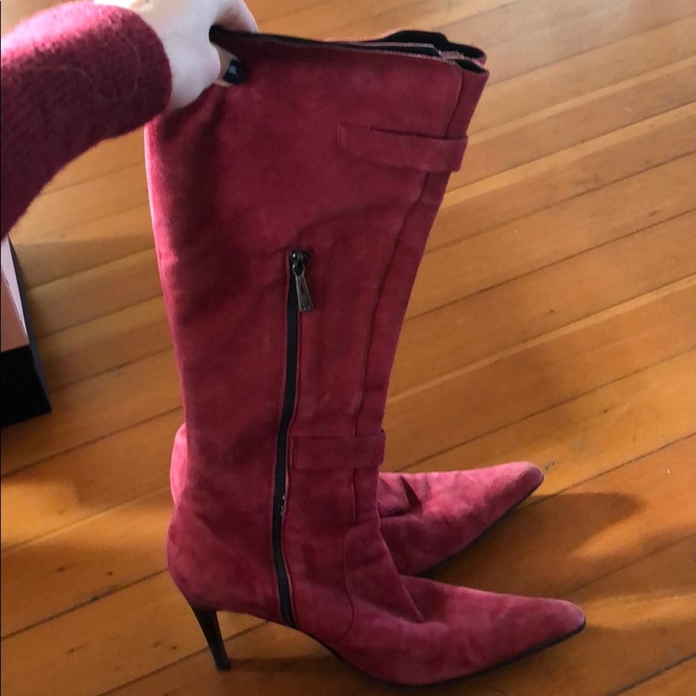 Red suede Claudia Ciuti Italian heeled boots